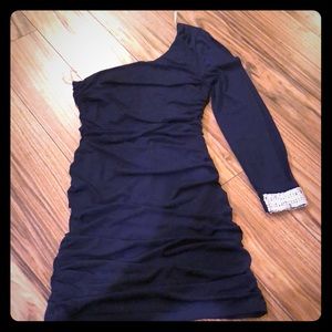 navy blue off the should cocktail dress